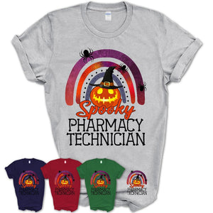 Spooky Pharmacy Technician Shirt, Halloween Rainbow Shirt for Women, Funny Pumpkin Shirt for Pharmacy Technician, Halloween Gift