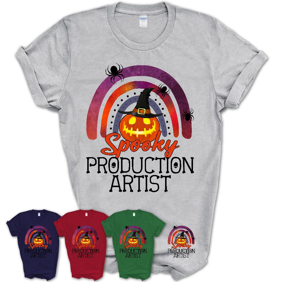 Spooky Production Artist Shirt, Halloween Rainbow Shirt for Women, Funny Pumpkin Shirt for Production Artist, Halloween Gift