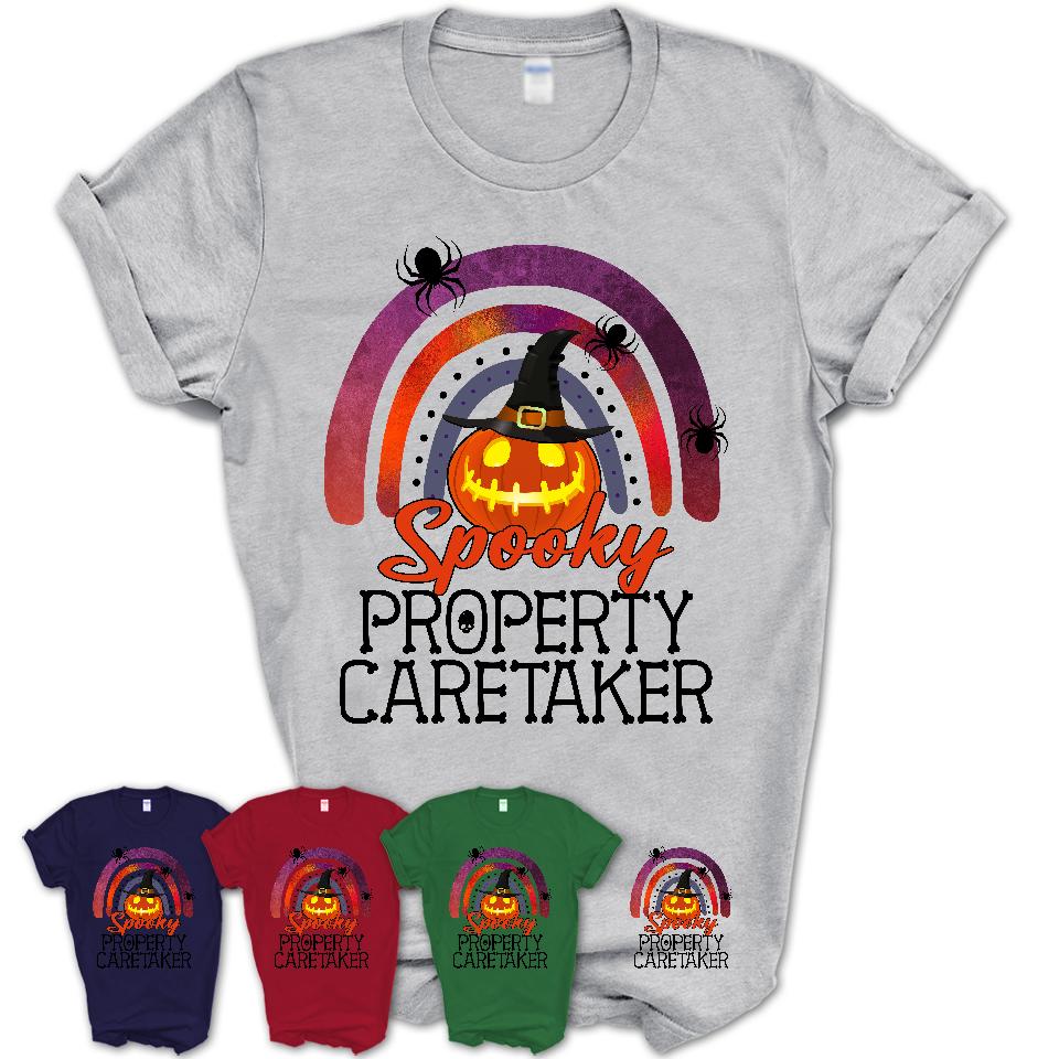 Spooky Property Caretaker Shirt, Halloween Rainbow Shirt for Women, Funny Pumpkin Shirt for Property Caretaker, Halloween Gift