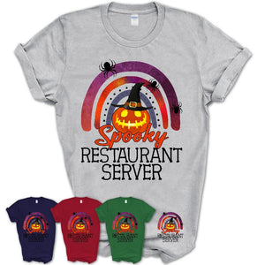 Spooky Restaurant Server Shirt, Halloween Rainbow Shirt for Women, Funny Pumpkin Shirt for Restaurant Server, Halloween Gift