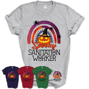 Spooky Sanitation Worker Shirt, Halloween Rainbow Shirt for Women, Funny Pumpkin Shirt for Sanitation Worker, Halloween Gift
