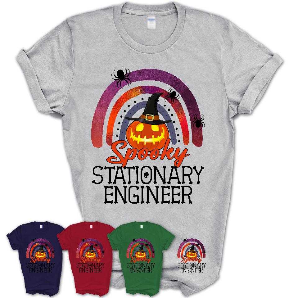 Spooky Stationary Engineer Shirt, Halloween Rainbow Shirt for Women, Funny Pumpkin Shirt for Stationary Engineer, Halloween Gift