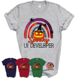 Spooky Ui Developer Shirt, Halloween Rainbow Shirt for Women, Funny Pumpkin Shirt for Ui Developer, Halloween Gift