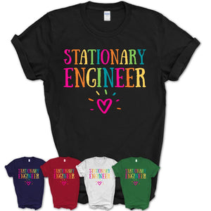 Stationary Engineer Rainbow Lettering Heart Shirt, Employee Appreciation Gifts