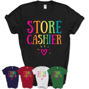 Store Cashier Rainbow Lettering Heart Shirt, Employee Appreciation Gifts