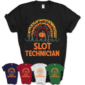 Thankful Slot Technician Shirt, Pumpkin Rainbow Sweater for Fall Lovers, Thanksgiving Gift for Slot Technician Women