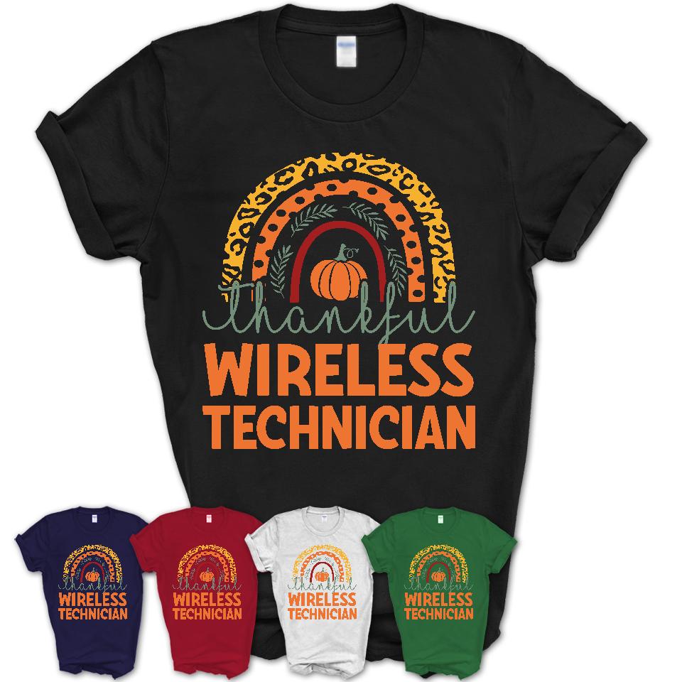 Thankful Wireless Technician Shirt, Pumpkin Rainbow Sweater for Fall Lovers, Thanksgiving Gift for Wireless Technician Women