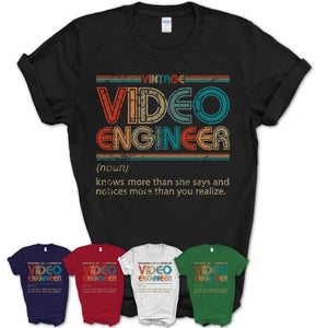 Video Engineer Definition Vintage Retro Colors Shirt, Coworker Birthday Gift TShirt