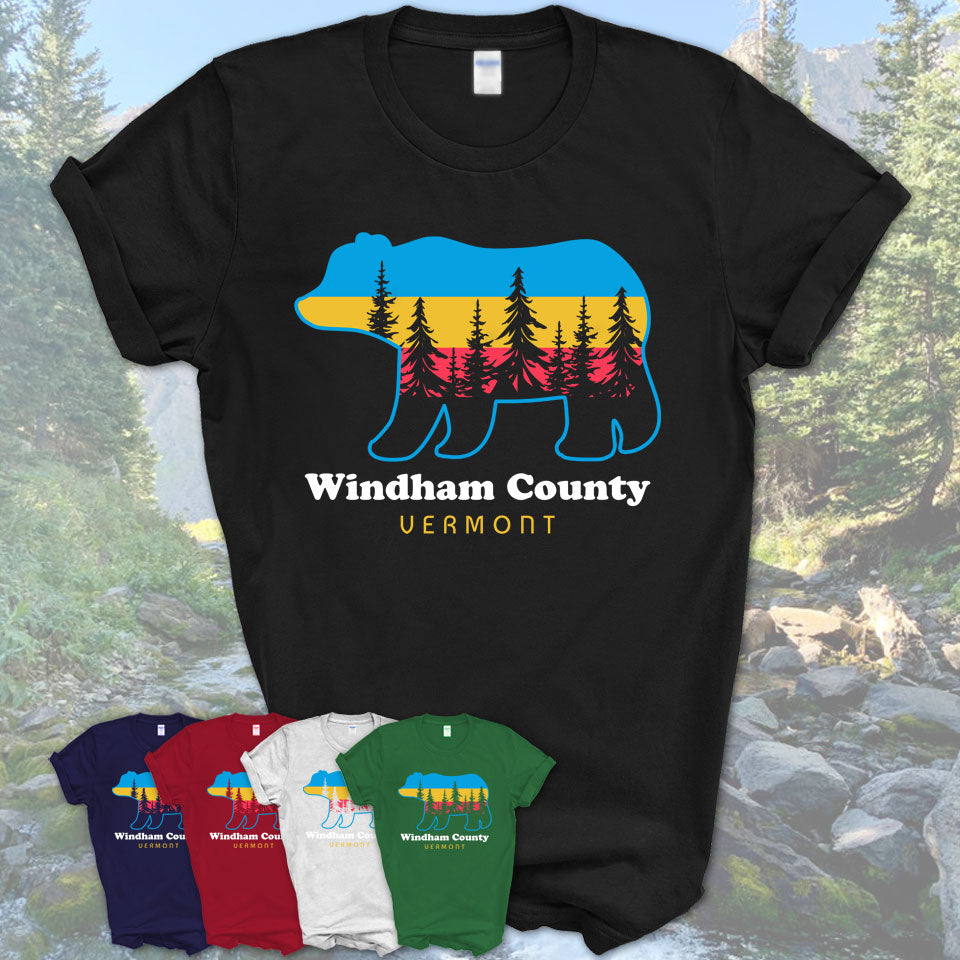 Windham County Vermont Funny Mountain Hiking Camping Adventure Bear Pattern Vintage Gift Shirt