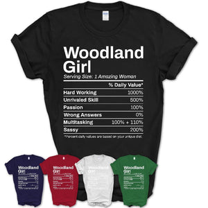 Woodland Girl California Nutrition Facts Proud Vintage Sport Born Living City Home Roots USA Gift Women T-Shirt