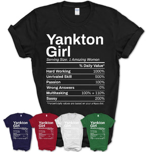 Yankton Girl South Dakota Nutrition Facts Proud Vintage Sport Born Living City Home Roots USA Gift Women T-Shirt