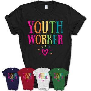 Youth Worker Rainbow Lettering Heart Shirt, Employee Appreciation Gifts
