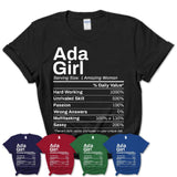Ada Girl Oklahoma Nutrition Facts Proud Vintage Sport Born Living City Home Roots USA Gift Women T-Shirt