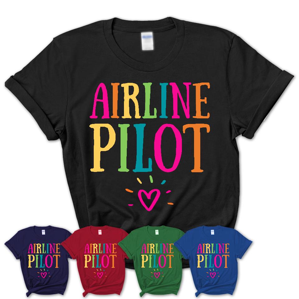 Airline Pilot Rainbow Lettering Heart Shirt, Employee Appreciation Gifts