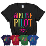 Airline Pilot Rainbow Lettering Heart Shirt, Employee Appreciation Gifts