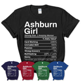 Ashburn Girl Virginia Nutrition Facts Proud Vintage Sport Born Living City Home Roots USA Gift Women T-Shirt