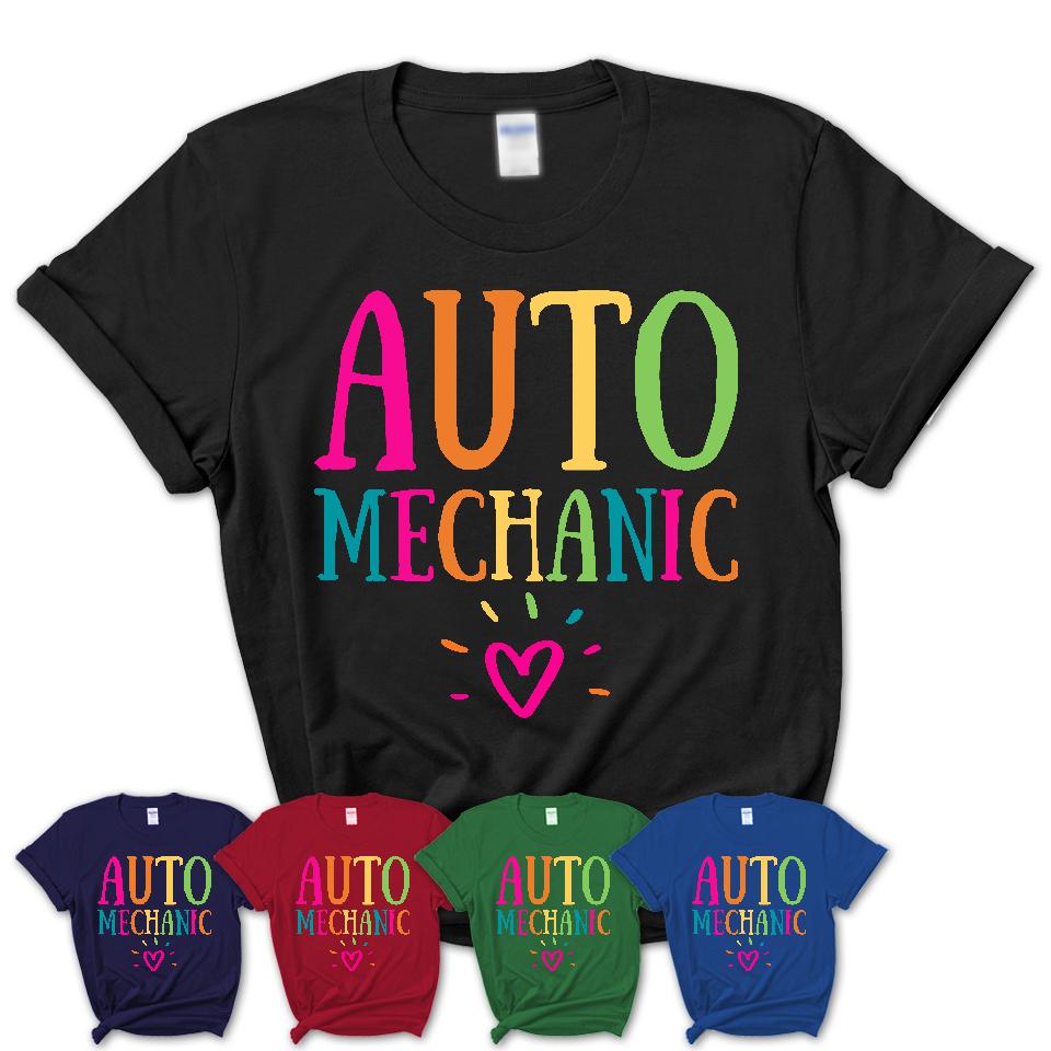 Auto Mechanic Rainbow Lettering Heart Shirt, Employee Appreciation Gifts