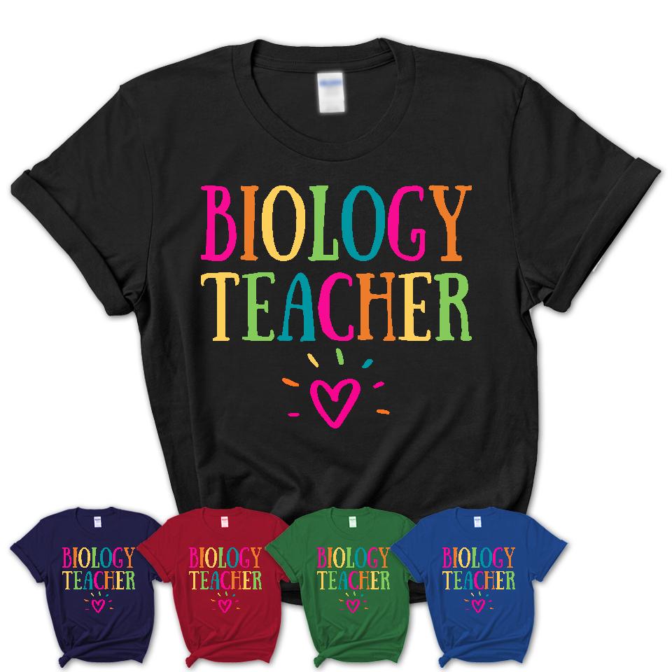 Biology Teacher Rainbow Lettering Heart Shirt, Employee Appreciation Gifts