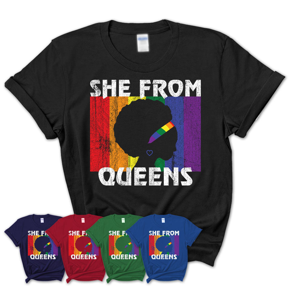 Black Girl She From Queens New York Shirt LGBT Pride Gift