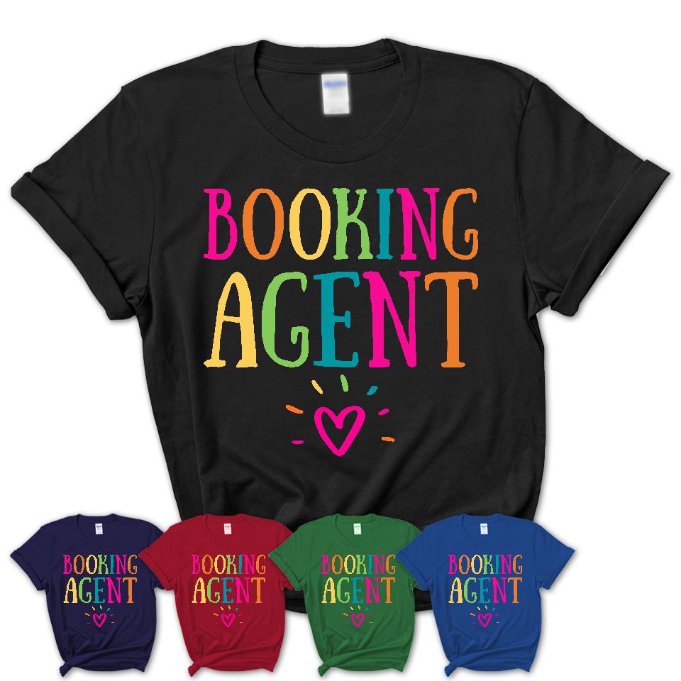 Booking Agent Rainbow Lettering Heart Shirt, Employee Appreciation Gifts
