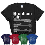 Brenham Girl Texas Nutrition Facts Proud Vintage Sport Born Living City Home Roots USA Gift Women T-Shirt