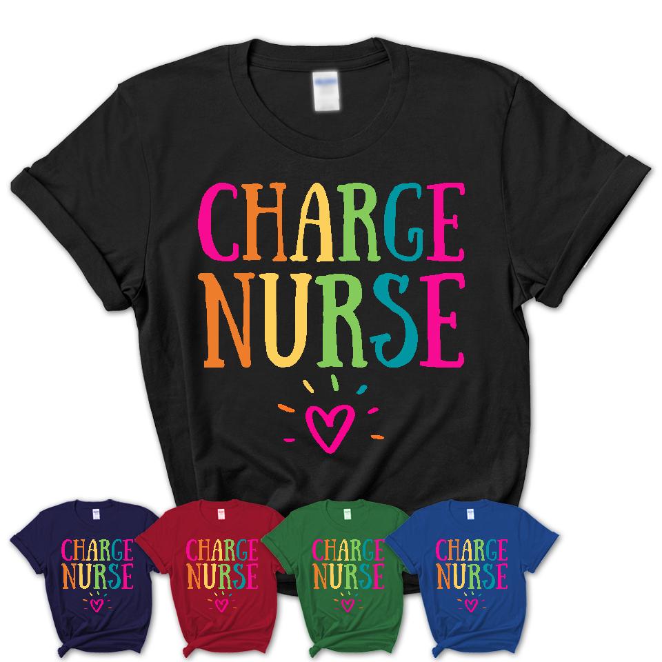Charge Nurse Rainbow Lettering Heart Shirt, Employee Appreciation Gifts