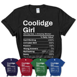 Coolidge Girl Arizona Nutrition Facts Proud Vintage Sport Born Living City Home Roots USA Gift Women T-Shirt
