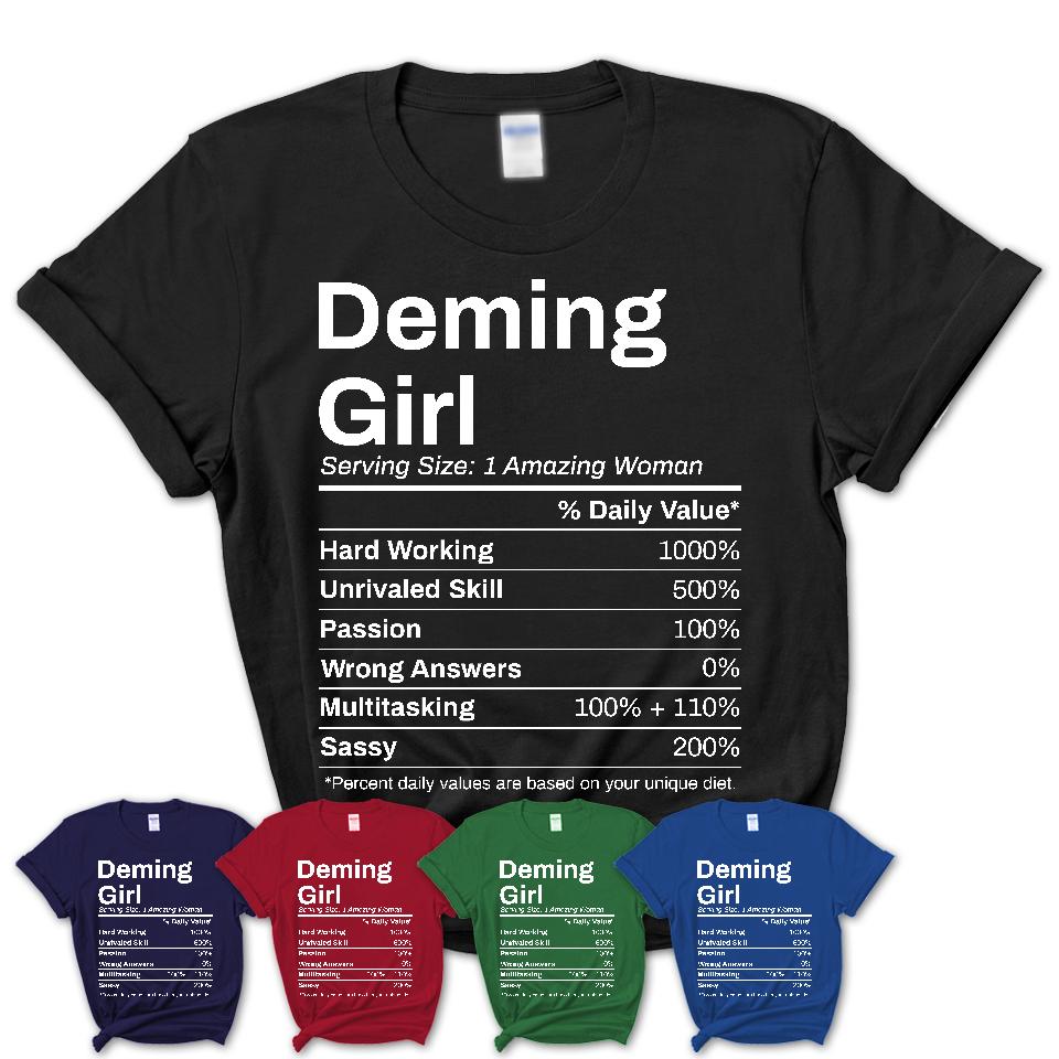 Deming Girl New Mexico Nutrition Facts Proud Vintage Sport Born Living City Home Roots USA Gift Women T-Shirt