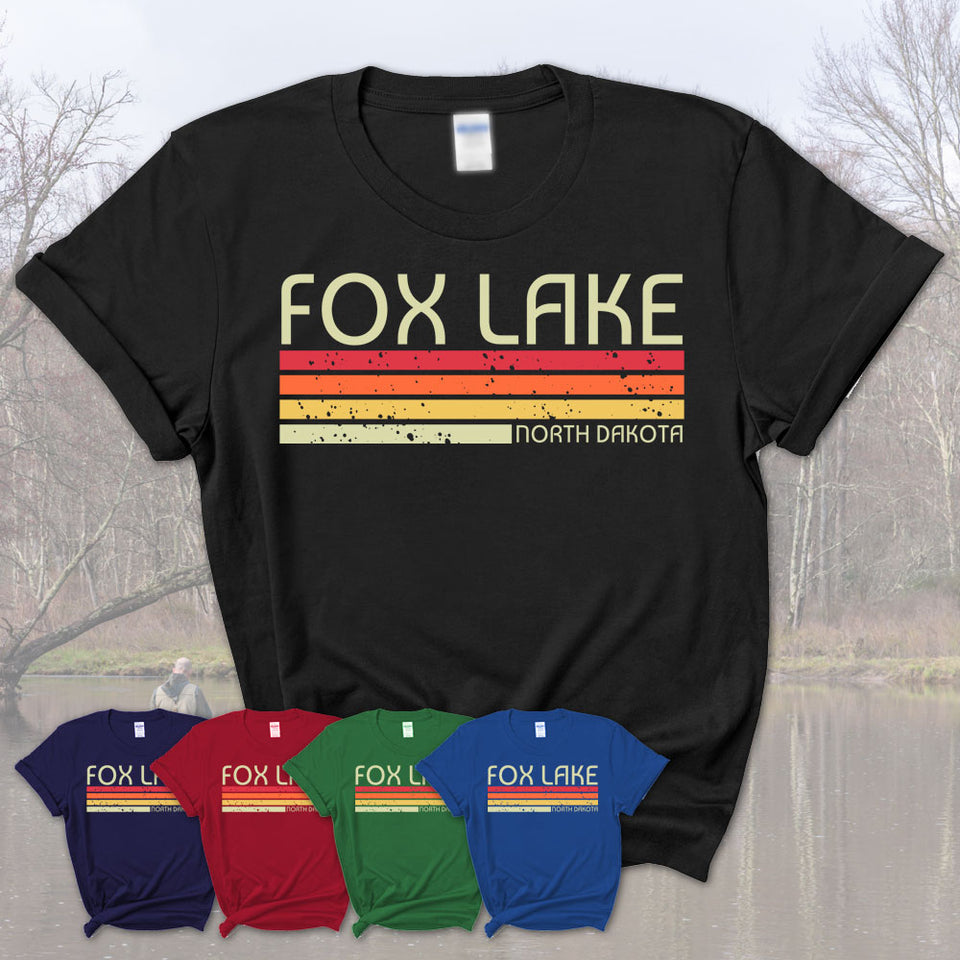 Fox Lake North Dakota Funny Fishing Camping Summer Retro Gift T
