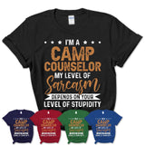 Funny Camp Counselor Shirt My Level of Sarcasm Depends on Your Level Of Stupidity T Shirt