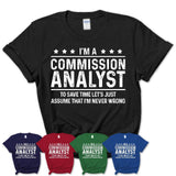 Funny Commission Analyst Never Wrong T-Shirt, New Job Gift for Coworker