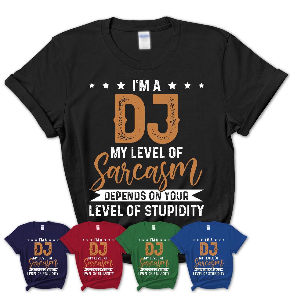 Funny DJ Shirt My Level of Sarcasm Depends on Your Level Of Stupidity T Shirt