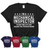 Funny Mechanical Inspector Never Wrong T-Shirt, New Job Gift for Coworker