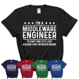 Funny Middleware Engineer Never Wrong T-Shirt, New Job Gift for Coworker