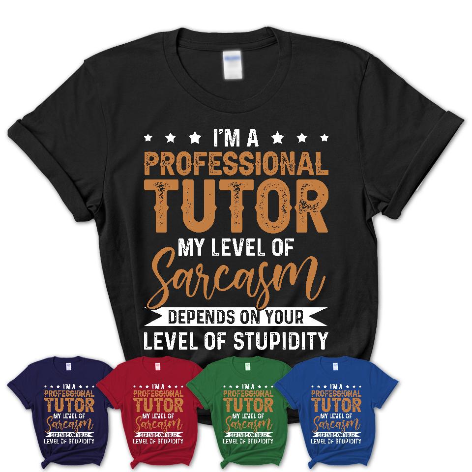 Funny Professional Tutor Shirt My Level of Sarcasm Depends on Your Level Of Stupidity T Shirt