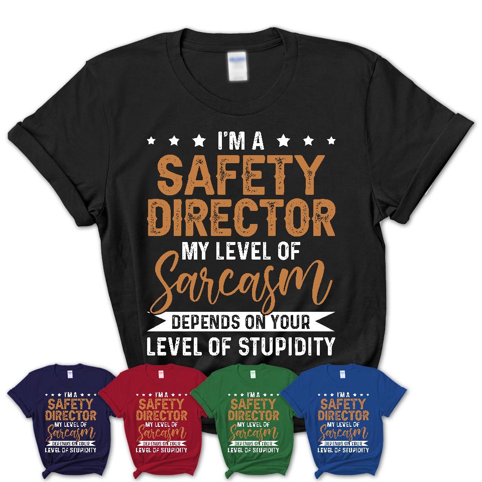 Funny Safety Director Shirt My Level of Sarcasm Depends on Your Level Of Stupidity T Shirt