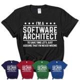 Funny Software Architect Never Wrong T-Shirt, New Job Gift for Coworker