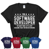 Funny Software Developer Never Wrong T-Shirt, New Job Gift for Coworker