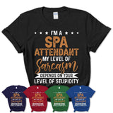 Funny Spa Attendant Shirt My Level of Sarcasm Depends on Your Level Of Stupidity T Shirt