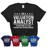 Funny Valuation Analyst Never Wrong T-Shirt, New Job Gift for Coworker