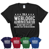 Funny Weblogic Administrator Never Wrong T-Shirt, New Job Gift for Coworker