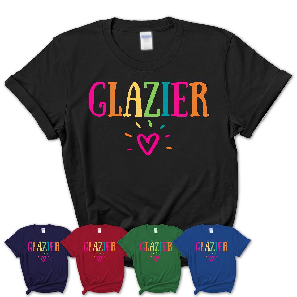 Glazier Rainbow Lettering Heart Shirt, Employee Appreciation Gifts