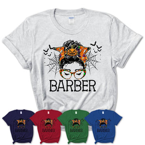 Halloween Barber Shirt, Messy Bun Girl Shirt, Funny Coworker Gift in Halloween, Scary Costume Team Shirt