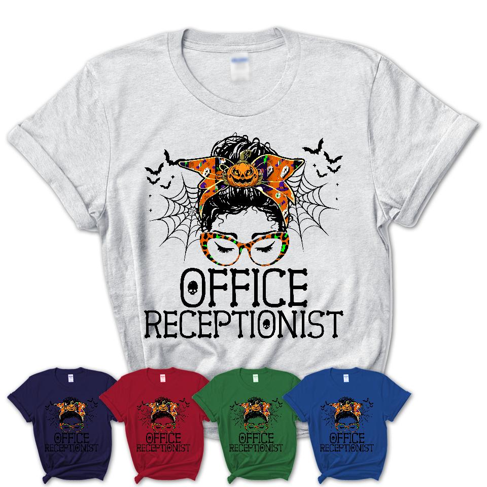 Halloween Office Receptionist Shirt, Messy Bun Girl Shirt, Funny Coworker Gift in Halloween, Scary Costume Team Shirt