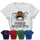 Halloween Phone Representative Shirt, Messy Bun Girl Shirt, Funny Coworker Gift in Halloween, Scary Costume Team Shirt