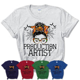 Halloween Production Artist Shirt, Messy Bun Girl Shirt, Funny Coworker Gift in Halloween, Scary Costume Team Shirt
