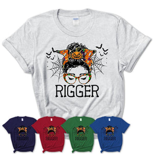 Halloween Rigger Shirt, Messy Bun Girl Shirt, Funny Coworker Gift in Halloween, Scary Costume Team Shirt