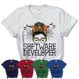 Halloween Software Developer Shirt, Messy Bun Girl Shirt, Funny Coworker Gift in Halloween, Scary Costume Team Shirt