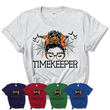 Halloween Timekeeper Shirt, Messy Bun Girl Shirt, Funny Coworker Gift in Halloween, Scary Costume Team Shirt