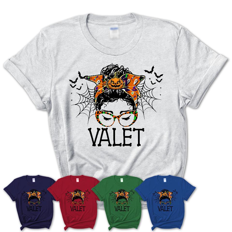 Halloween Valet Shirt, Messy Bun Girl Shirt, Funny Coworker Gift in Halloween, Scary Costume Team Shirt